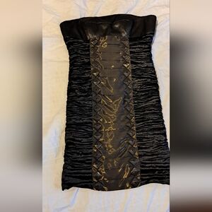 Nicole Miller metalic Black and Gold Strapless Dress